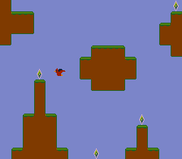 The bird flapping toward a crystal.